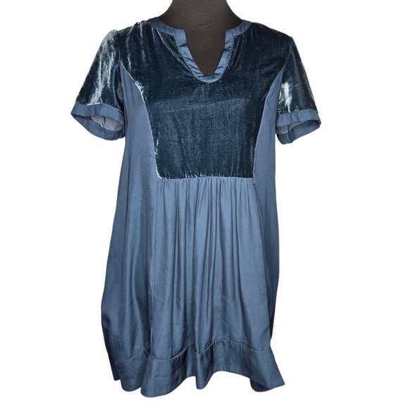 Anthropologie Maeve Blue Velvet Ingrid Mini Tunic Dress Size: SP - Picture 2 of 6